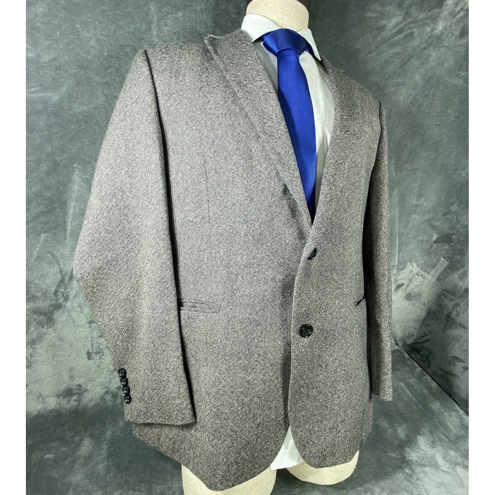 Stafford Merino Wool Blend Sport Coat Mens 44r Gray Blazer Birds Eye Suit Jacket